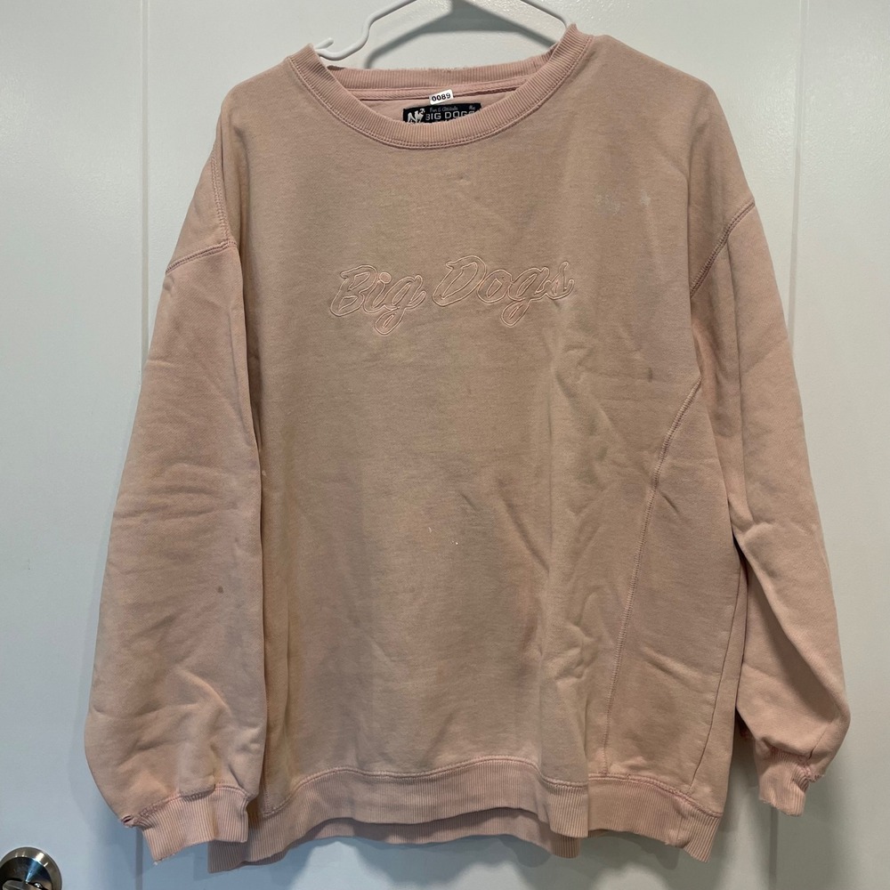 Big Dogs Vintage Pink Embroidered Crewneck Sweatshirt Mens Large Peach 90s Style